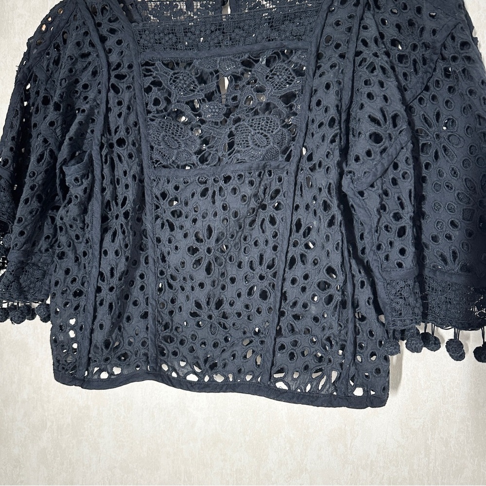 Anthropologie Black Eyelet Lace Cropped Blouse - Picture 7 of 15